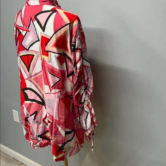ALI MILES WOVEN PRINT TUNIC WITH CINCH SLEEVES‎ XL ABSTRACT PINK RED LAGENLOOK - Picture 6 of 8